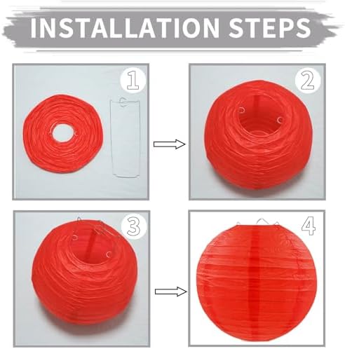 Red Black Gold Paper Lanterns, Round Hanging Paper Lanterns Decorations for Graduation Birthday Wedding Anniversary Baby Shower Holiday Party Supplies (9 PCS)
