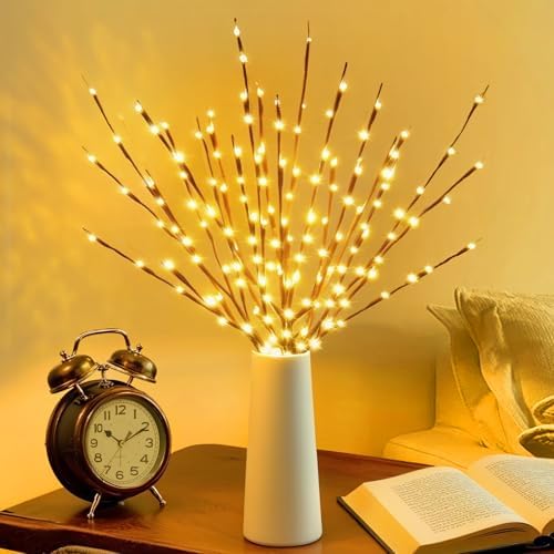 DK177 4 Pack Led Branch Light Battery Operated Lighted Branch Vase Filler Willow Tree Artificial Little Twig Power Brown 30 Inch 20 LED for Home Romantic Decoration, Warm White