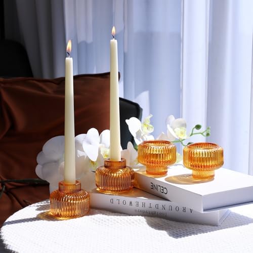 Woho 8pcs Candle Sticks Holder Decor, Amber Taper Candle Holders for Fall