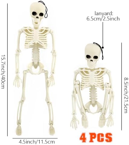 4 PCS 15.7" Posable Halloween Full Body Skeleton Decor with Movable Joints