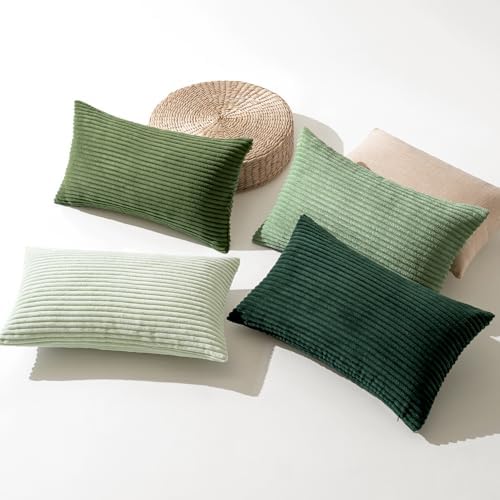 MIULEE Soft Corduroy Decorative Lumbar Pillow Covers Forest Green 12x20