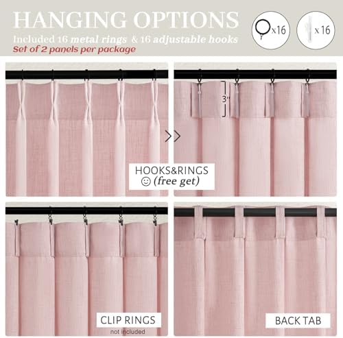 Light-Pink Floor to Ceiling Semi Sheer Extra Long Curtains 108 Inches Length for Office, Pinch Pleat Linen