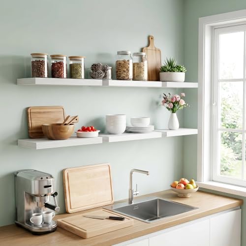 Fixwal Floating Wall Shelves for Decor (White Set of 6, 15.7 Inch)