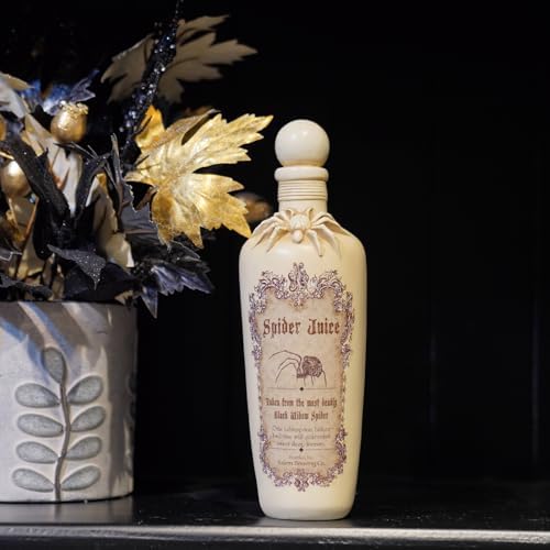 Braxio Witch Potion Bottles for Halloween Décor - White Spider Resin Magic Potion Bottles with Black Web Design, White Spider Decoration, for Shelf Table Party(3x3x10 Inches)