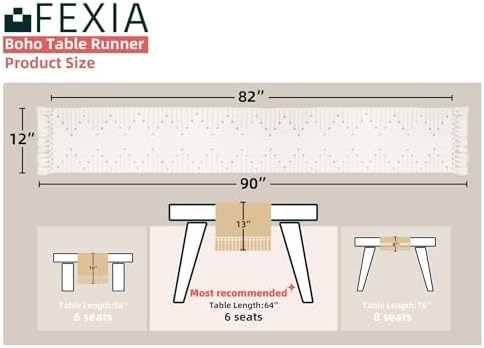 FEXIA Boho Table Runner for Home Decor 12x90 Rustic Macrame Decoration