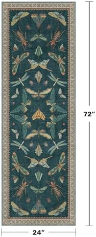 Hazo Haus Brown and Green Kitchen Sink Runner Rug 2x6 - Teal Boho Bathroom Rugs for Entrance Indoor, Insect Print