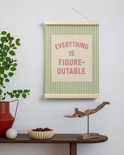 FGFK Everything Is Figureoutable Positive Affirmations Wall Art Poster Hanger Frame, Preppy Pink and Green