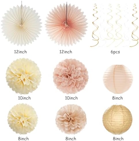 Champagne-Gold Beige Fall Bridal-Shower Party-Decorations - 36pcs Bride To Be Banner,Bachelorette Paper Lanterns,Wedding Streamers Garland,Boho Peach Tissue Pom Poms Flower Fan Decor Supplies Burgleda