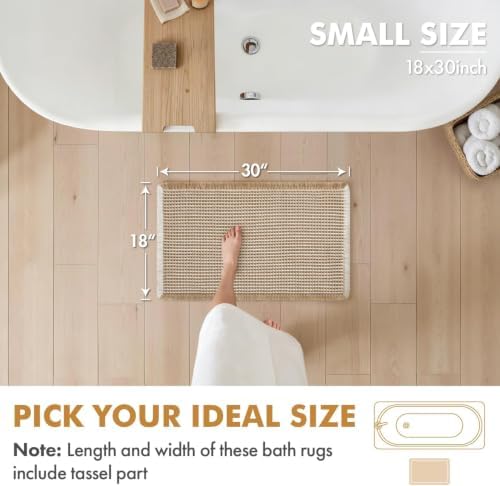 MIULEE Set of 2 Waffle Bathroom Rugs Boho Bath Mat Brown&White 18x30 Inch