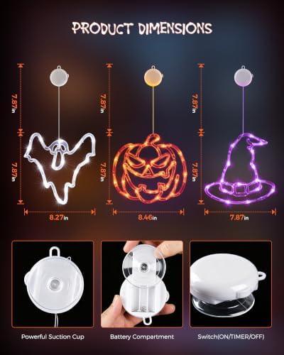 Minetom 3 Pack Halloween Windows Lights - Pumpkin, Ghost, Hat with Timer