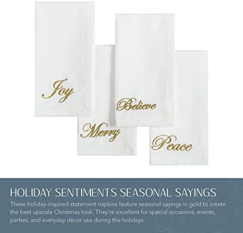 Threadmade Holiday Sentiments Napkins, Set of 4, Ivory - 20" W x 20" L