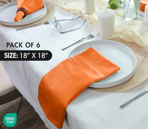Ruvanti Cloth Napkins Set of 6, Cotton Enrich 18”x18” - Orange/Fall