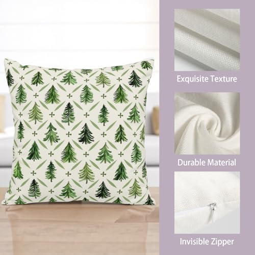 Christmas Tree Pillow Covers 18x18 Set of 2 Sage Green Xmas Farmhouse Print Outdoor Decorative Pillow Cases Winter Holiday Decorations Throw Cushion Case for Couch Sofa Bed