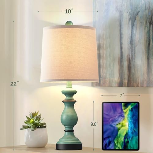 PARTPHONER Traditional Table Lamp Set of 2, Rustic Farmhouse Table Lamps for Living Room Bedroom, 22" Bedside Desk