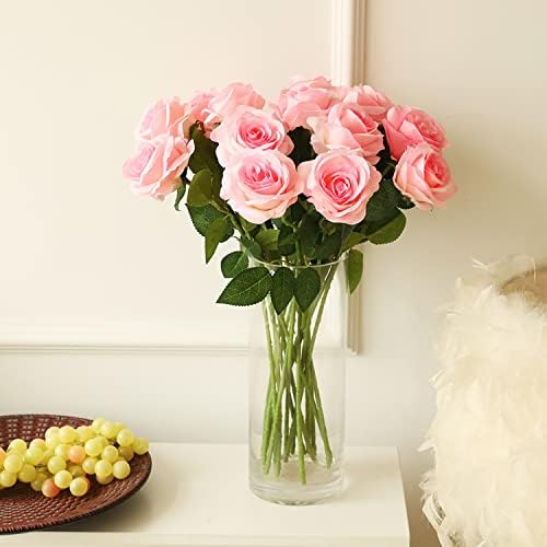 Laelfe 12 PCS Artificial Flowers Roses Fake Silk Flowers Long Stem Artificial Roses for Home Wedding Decorations