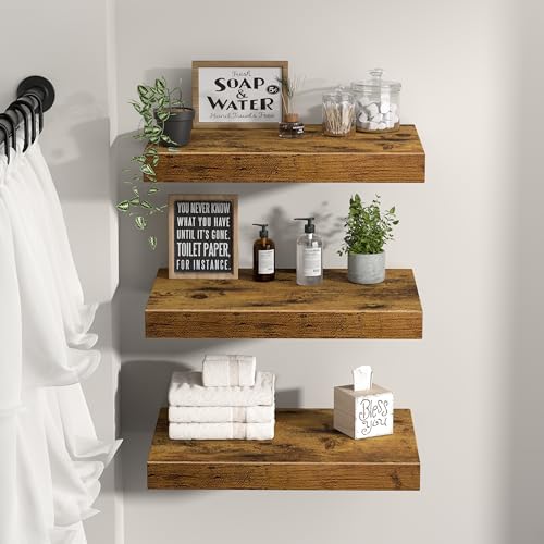 QEEIG 10" Deep Floating Projector Shelves Under TV Shelf (Brown, Set of 3)