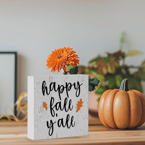 Happy Fall Y'all Sign Fall Decorations for Home Office Indoor Fall Desk Decor for Bathroom Bedroom Thansgiving Decorations 5 x 5 Inches