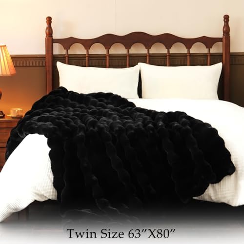 BENVWE Faux Fur Throw Blanket for Couch Bed - Fluffy Soft Thick Bubble Blanket for Living Room Home Decor - Fathers Day