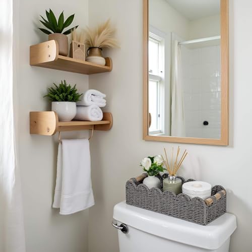 CubesLand Scalloped Toilet Paper Storage Basket W/Handle for Home Decor