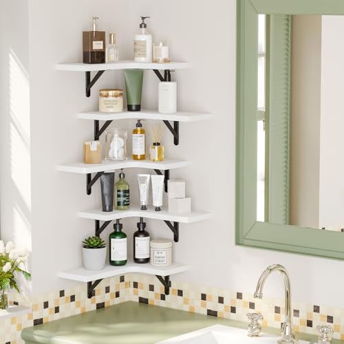 Fixwal Conner Shelves Wall Mounted for Decor, White Set of 5
