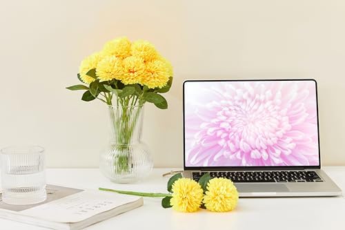 SITUMEIZI 12 Pcs Yellow Artificial Chrysanthemum Flowers, Fake Mums