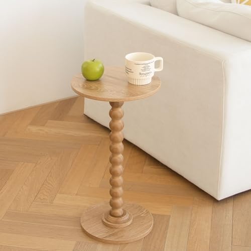 Fultyle Small Side Table, Drink Table for Small Spaces, Modern Martini Table with Solid Wood Leg, Round End Tables
