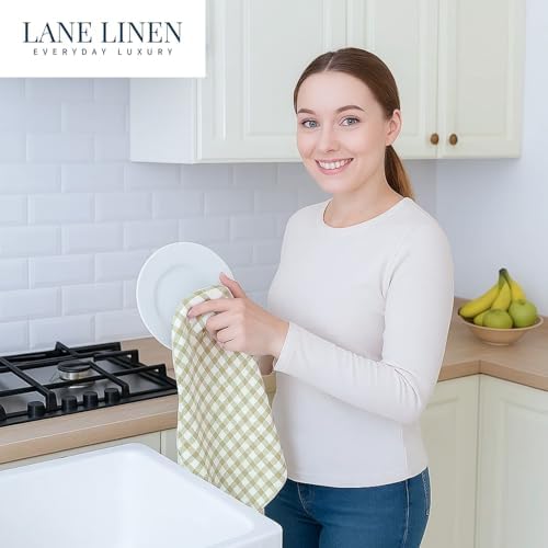 LANE LINEN Dish Towels for Kitchen Cotton Soft & Absorbent 4 Pack - Beige