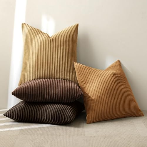 MIULEE Fall Corduroy Decorative Throw Pillow Covers Camel Brown 18x18