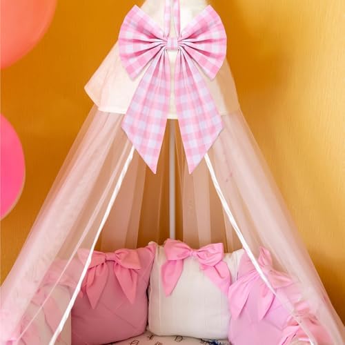 Suncalla 2 Pcs Pink Christmas Plaid Wreath Bows 18'' x 12''