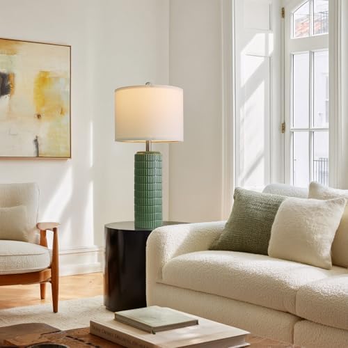PoKat 27.5" Dark Green Ceramic Table Lamps for Living Room, Farmhouse Table Lamps Set of 2 for Bedroom Night Stands
