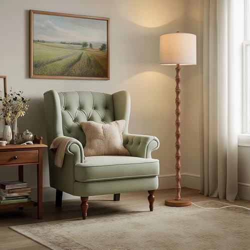 BOBOMOMO 62" Rustic Farmhouse Floor Lamp with Remote & Dimmable 9W Bulb, 3 Color Temperatures Tall Resin Standing Lamp