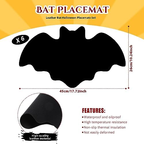 Remerry Set of 6 Halloween Bat Placemats Leather,Bat,Black