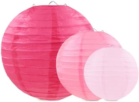 Pink Paper Lanterns Decorative, Pink Hanging Round Paper Lanterns for Wedding Bridal Baby Shower Valentines Day Gender Reveal (9 PCS)
