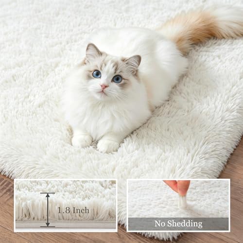 Area Rug Living Room Bedroom: 6x9 Fluffy Plush Shag Carpet Ivory