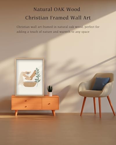 KensTro 16x20 Oak Framed Jesus Washing Feet Christian Wall Art