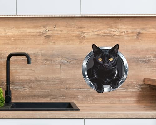 FLFK Cute Cat Wall Decor Decal - Removable Peel and Stick Wall Sticker with 3D Effect, Black Cat Lying Prone