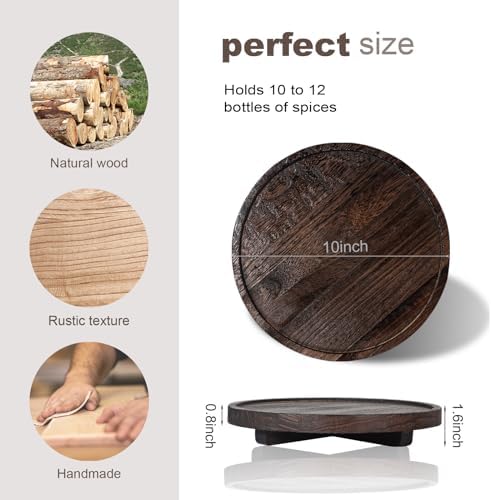 Round Decorative Tray Wood Bathroom Counter Organizer Farmhouse Kitchen / Dark Brown / Set of 10