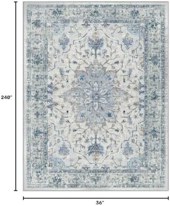 RELEANY Washable Area Rug, Runner 3'x20', Blue/White/Gray