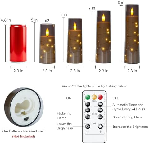 Raycare Flameless Battery Operated Pillar Candles with Remote Timer, Grey