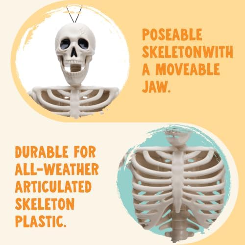 JOYIN 12 PCS Posable Halloween Skeleton Decor 16 Inches, Full Body Posable Joints Hanging Skeletons for Halloween Decorations, Graveyard Props, Haunted House Accessories, Spooky Scene Party Favors