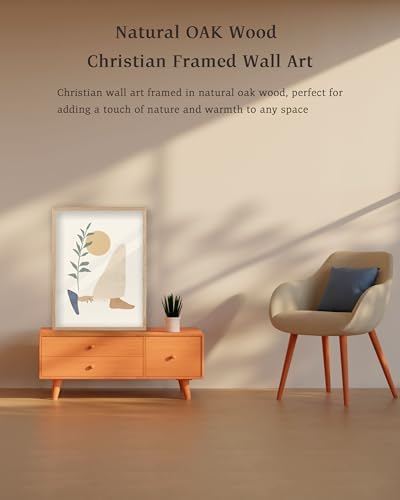 KensTro 12x16 Oak Framed Woman Touches Jesus' Robe Boho Christian Wall Art