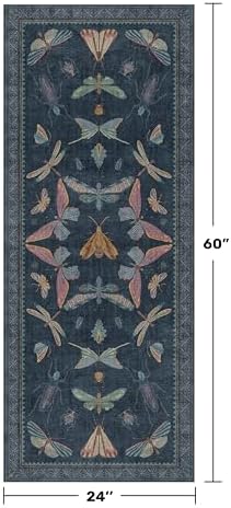 Vintage Navy Blue 2x5 Runner Rug, Washable Insect Carpet for Bathroom, Kitchen Floor & Hallway, Soft Low Pile Non Slip