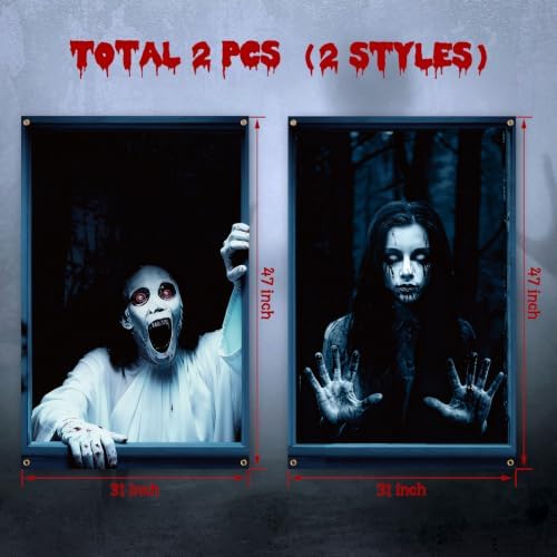 Newwiee 2 Pcs Scary Halloween Curtain Window Silhouette Cover Female Ghost
