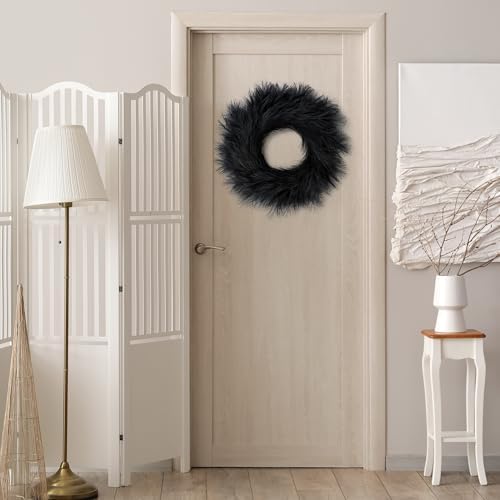 Sggvecsy Pampas Grass Wreath 26’’ Faux Pampas Wreath for All Seasons Artificial Pampas Wreath Christmas Decor Boho Wall Decor for Front Door Farmhouse Halloween Autumn Wreath Decoration (Black)