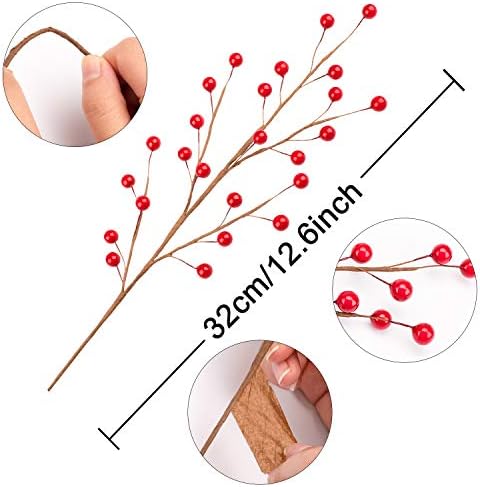 Whaline Christmas Red Berry Twig Stem, 12 Pack Artificial Burgundy Berry Picks for Christmas Tree Decorations, Valentines, Crafts, Wedding, Holiday Home Decor