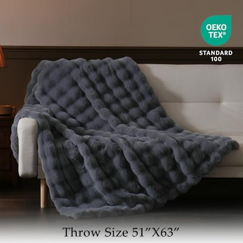 BENVWE Faux Fur Throw Blanket for Couch - Thickened Fluffy Soft Bubble Blanket for Living Room Home Decor - Fathers Day