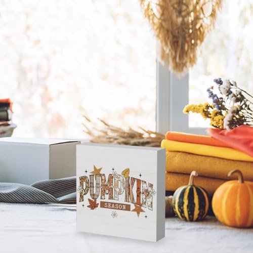 Pumpkin Season Sign Fall Thanksgiving Decorations for Home 5 X 5 Inch