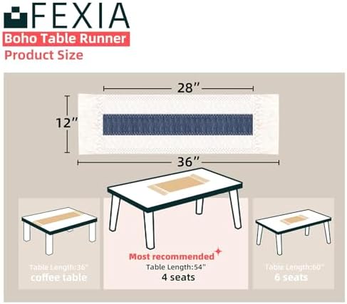 FEXIA Boho Table Runner for Home Decor 12x36 Blue Fall Rustic Decorations