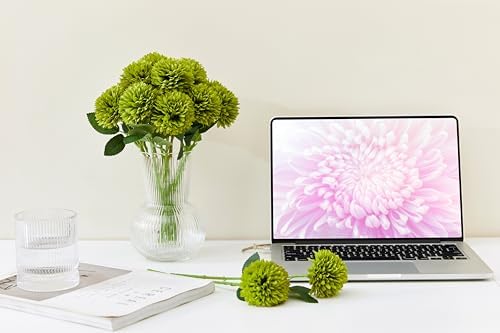 SITUMEIZI 12 Pcs Green Artificial Chrysanthemum Flowers, Fake Mums