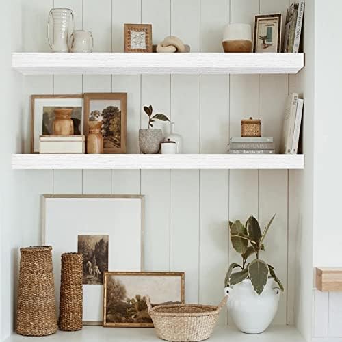 QEEIG Long Floating Shelves for Wall (White, Set of 2, 35.4")